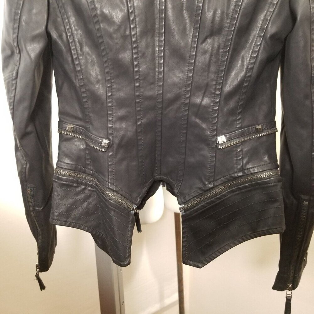 SX Womens Motorcycle Jacket Size XS Black Studded Faux Leather Full Zip Pockets - Picture 6 of 9